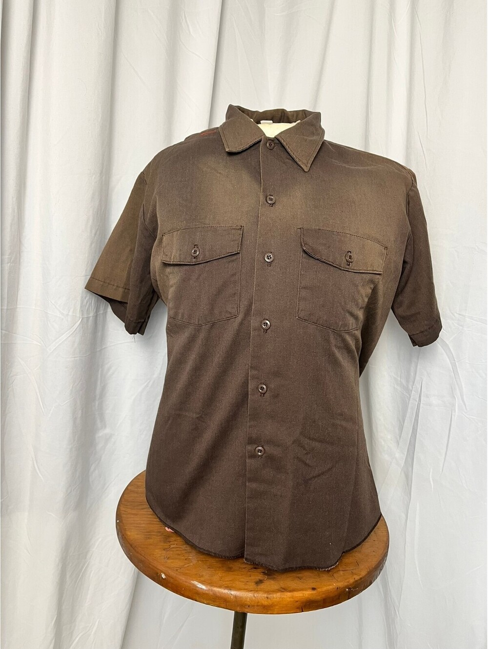 VTG Dickies Men's Button Up Brown Workwear Short Sleeve with Pockets | Mens XL
